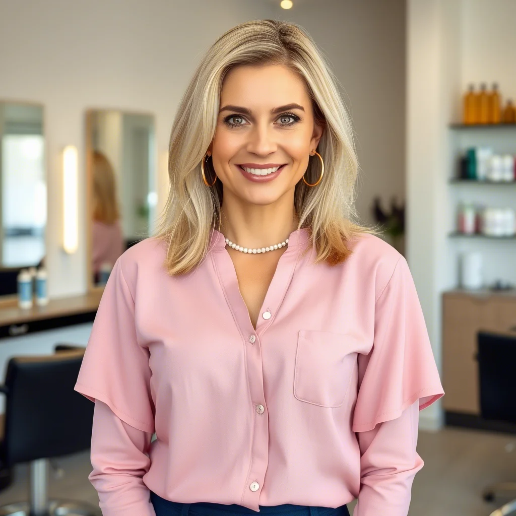 Helga, the owner of a hair care blog, with a confident and friendly expression.